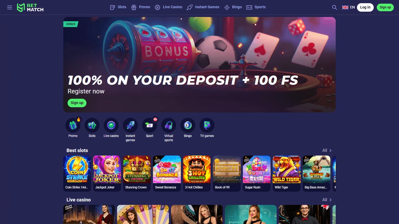 BetMatch Casino — αρχική σελίδα