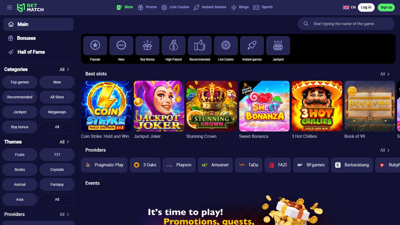 BetMatch Casino — κατάλογος παιχνιδιών