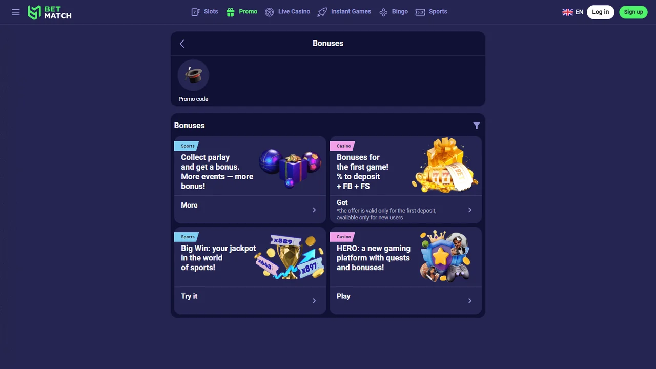 BetMatch Casino — προσφορές